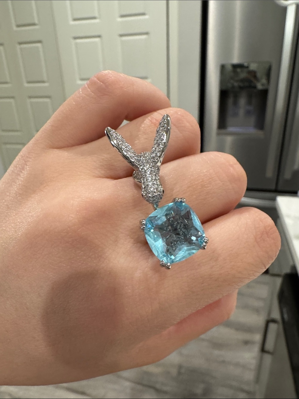 Blue CZ Pavé Bird Statement Ring – Adjustable Size 8+